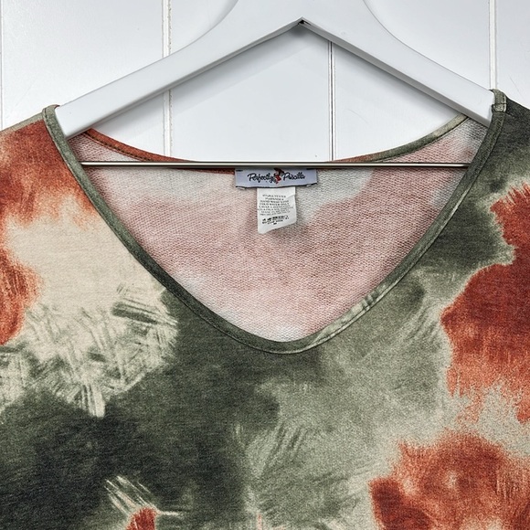 Perfectly Priscilla Womens Tunic/Mini M Rust Green Tie Dye Pattern 3/4 Sleeves - Picture 3 of 12